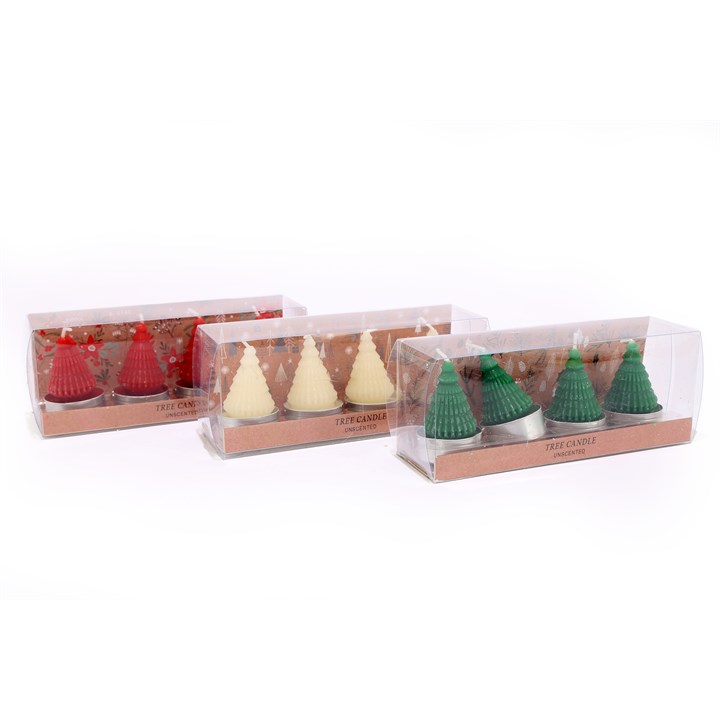 Set of 4 Unscented Christmas Tree Tealights