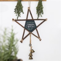 Green Witch Hanging Willow Pentagram with Bells
