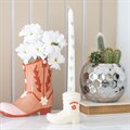 White Cowboy Boot Candle Holder with Taper Candle