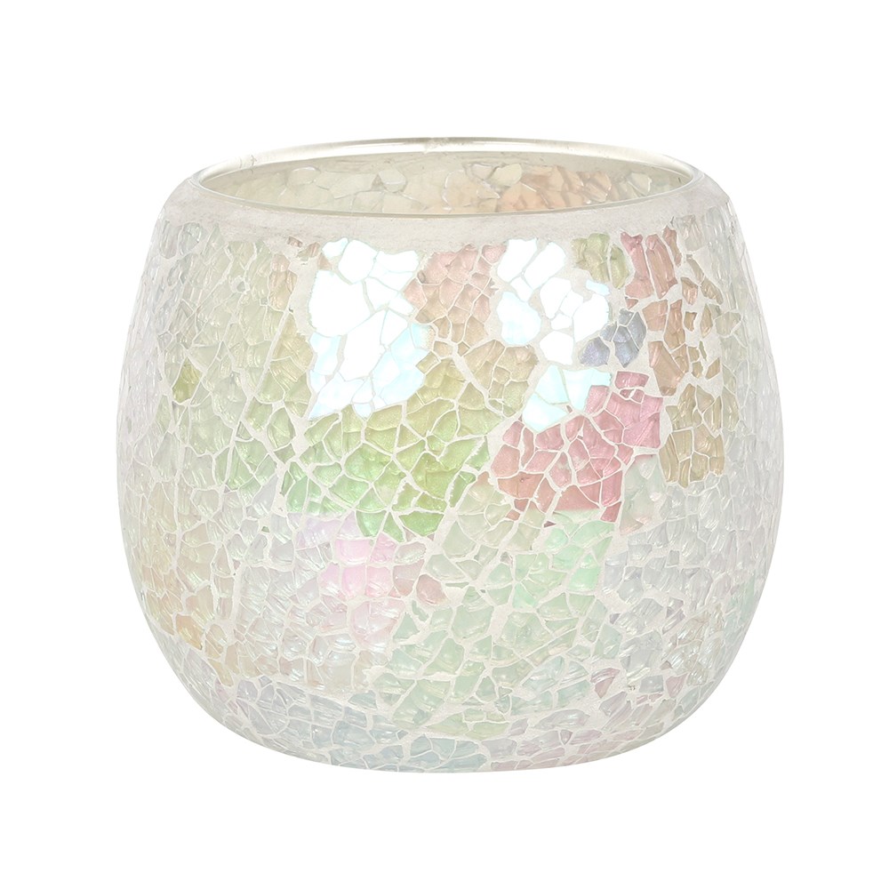 Large White Iridescent Crackle Candle Holder Something Different