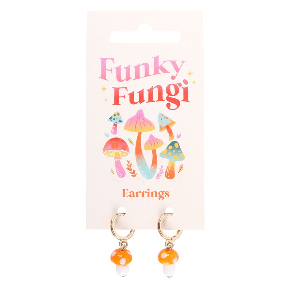 Orange Mushroom Earrings - Unique Toadstool Dangle Jewellery
