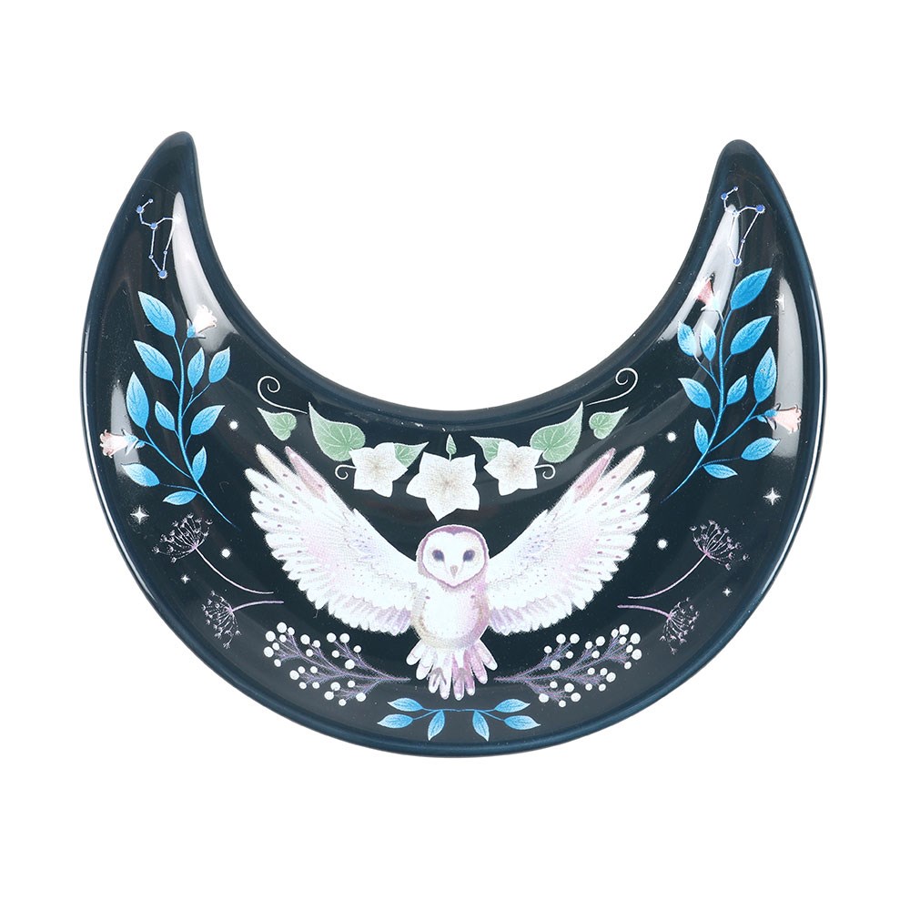 Crescent Moon Trinket Dish - Ceramic Owl Jewellery Holder