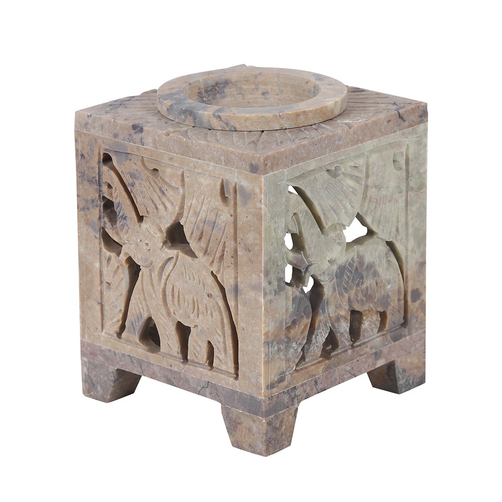 Carved Elephant Soapstone Oil Burner - Something Different Wholesale