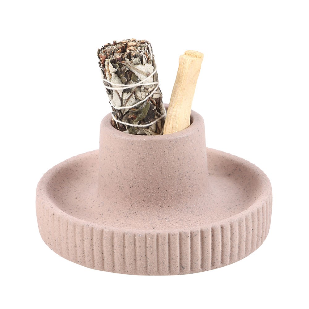 Ceramic Smudge Bowl - Greige Ribbed Stoneware Sage Holder