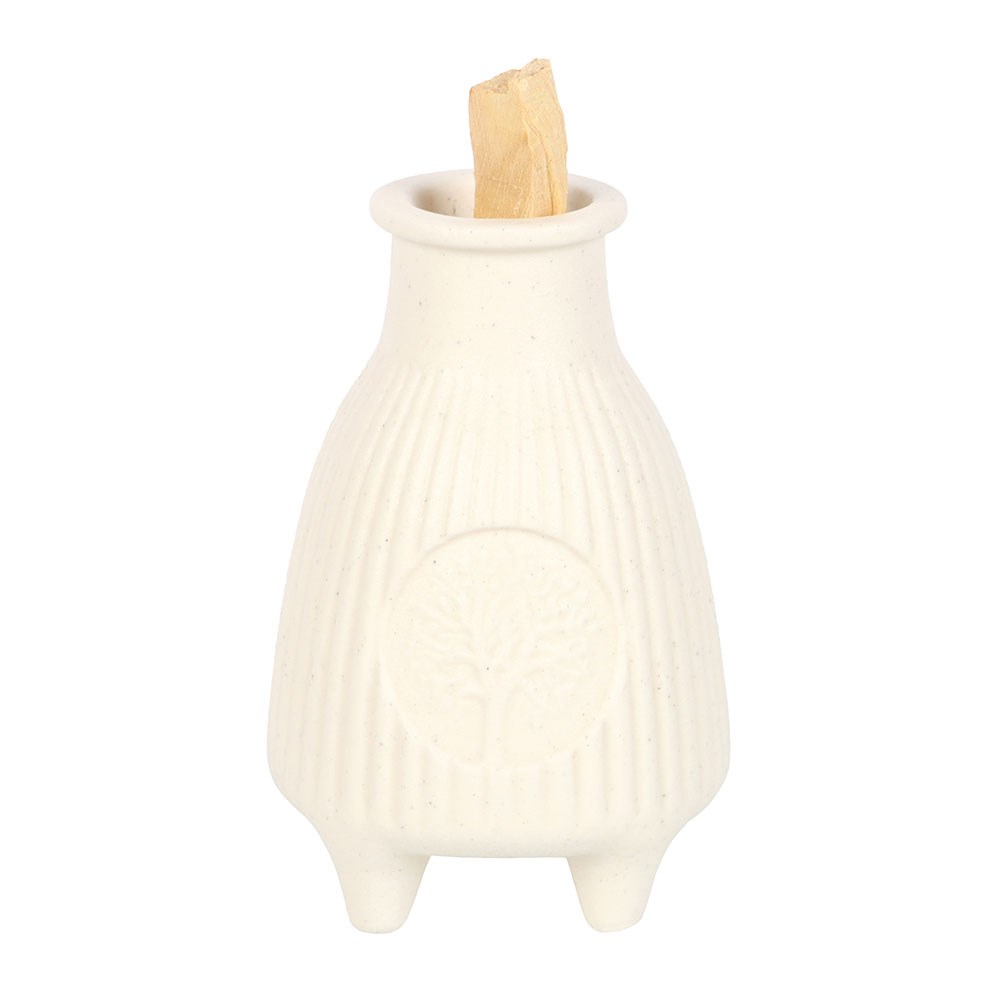 Palo Santo Burner Cream Ribbed Ceramic Stoneware