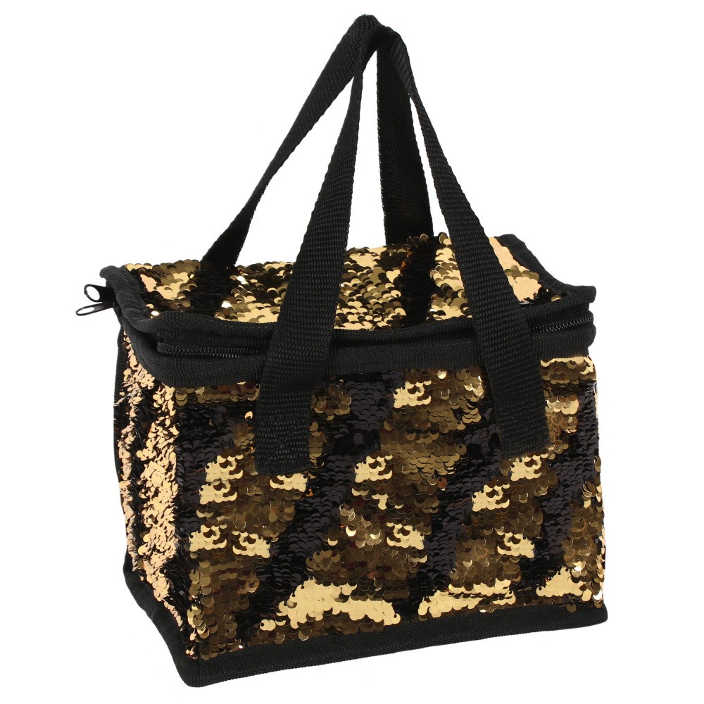black and gold lunch bag